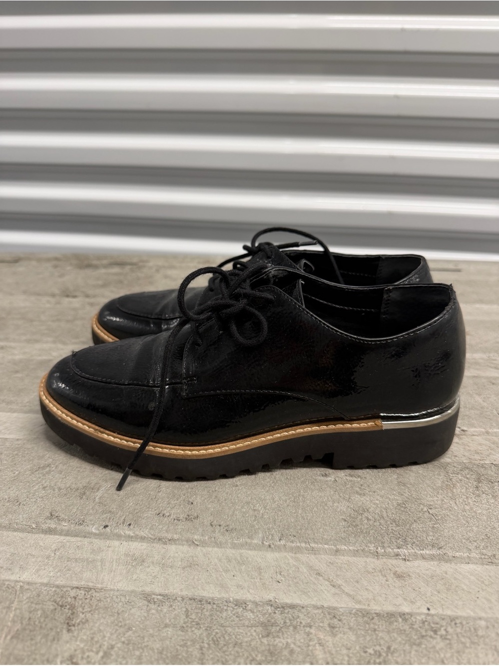 Franco Sarto Black Patent Lace-Up Oxfords